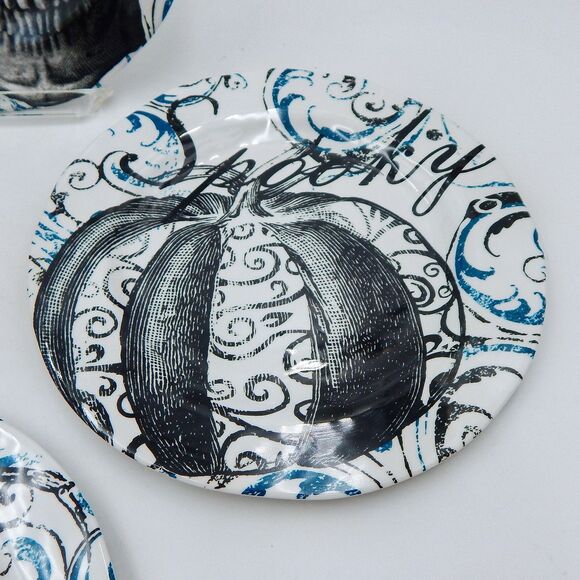 Pier 1 Imports Halloween Melamine Luncheon Plates 9 Inch Blue Black Set/4 - Picture 5 of 11